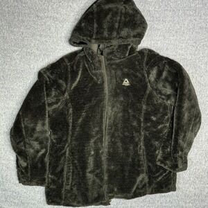 Y2K Reebok‎ Men's Black Full Zip Hooded Fleece Lined Puffer Jacket XL Read